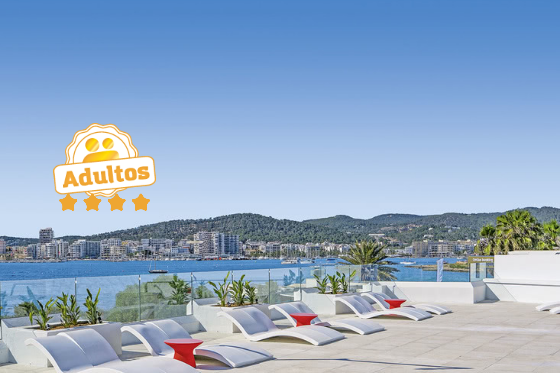 🏝️¡TU VIAJE A IBIZA EN PAREJA!💑🚢Desde 5 noches: Ferry con tu coche + Hotel 4⭐ con desayuno y solo para adultos | Bahía de San Antonio