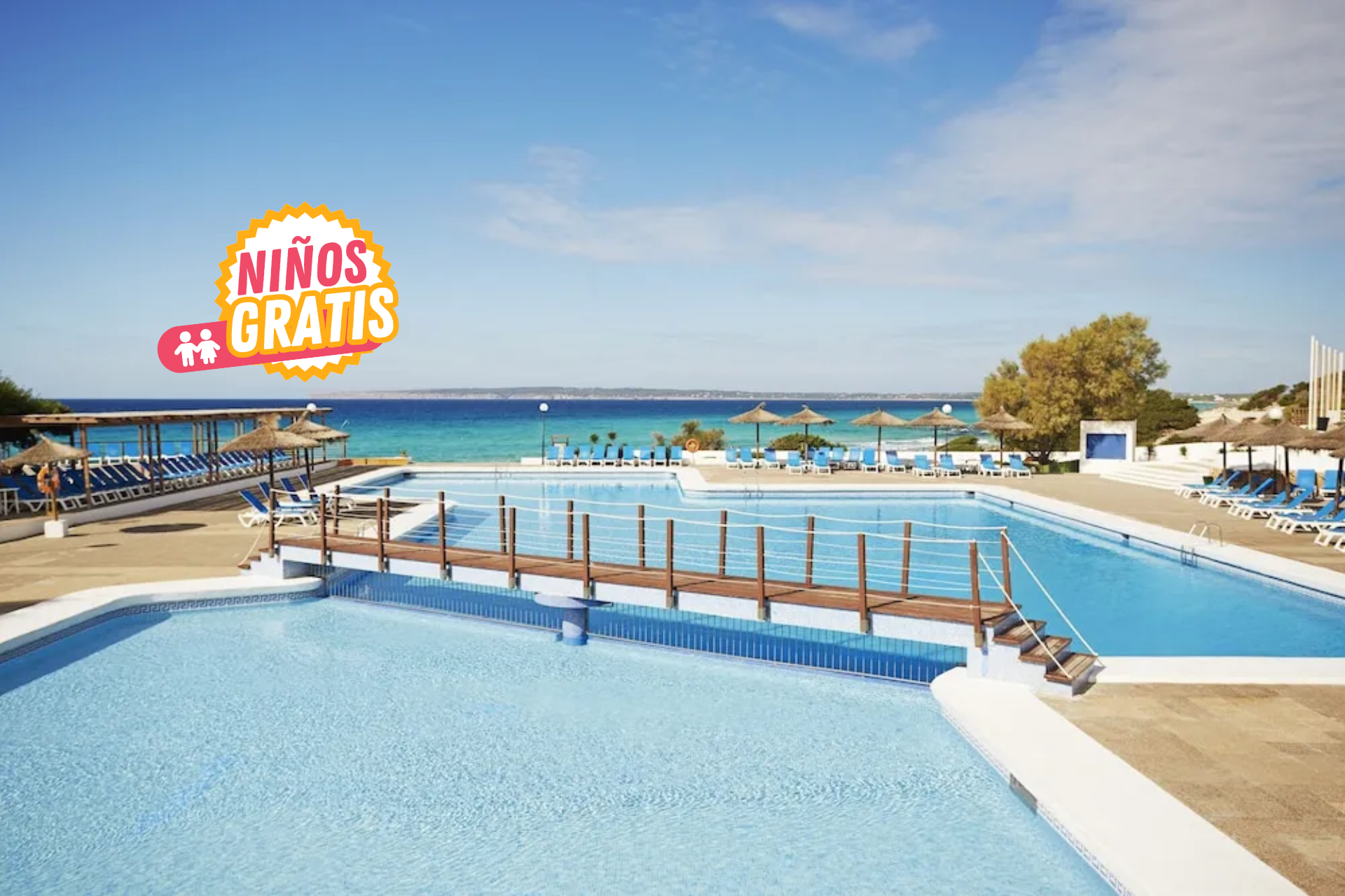 🏝️🍸¡TODO INCLUIDO EN FORMENTERA!🚢🩵 Ferry + Hotel 3*👨‍👩‍👧‍👦 con parque acuático  y 💥2 niños gratis💥 frente a la Playa de Migjorn 